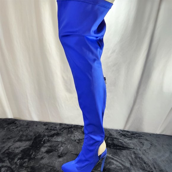 Privileged Royal Blue Over The Knee Lycra Stretch Boots - Picture 3 of 10